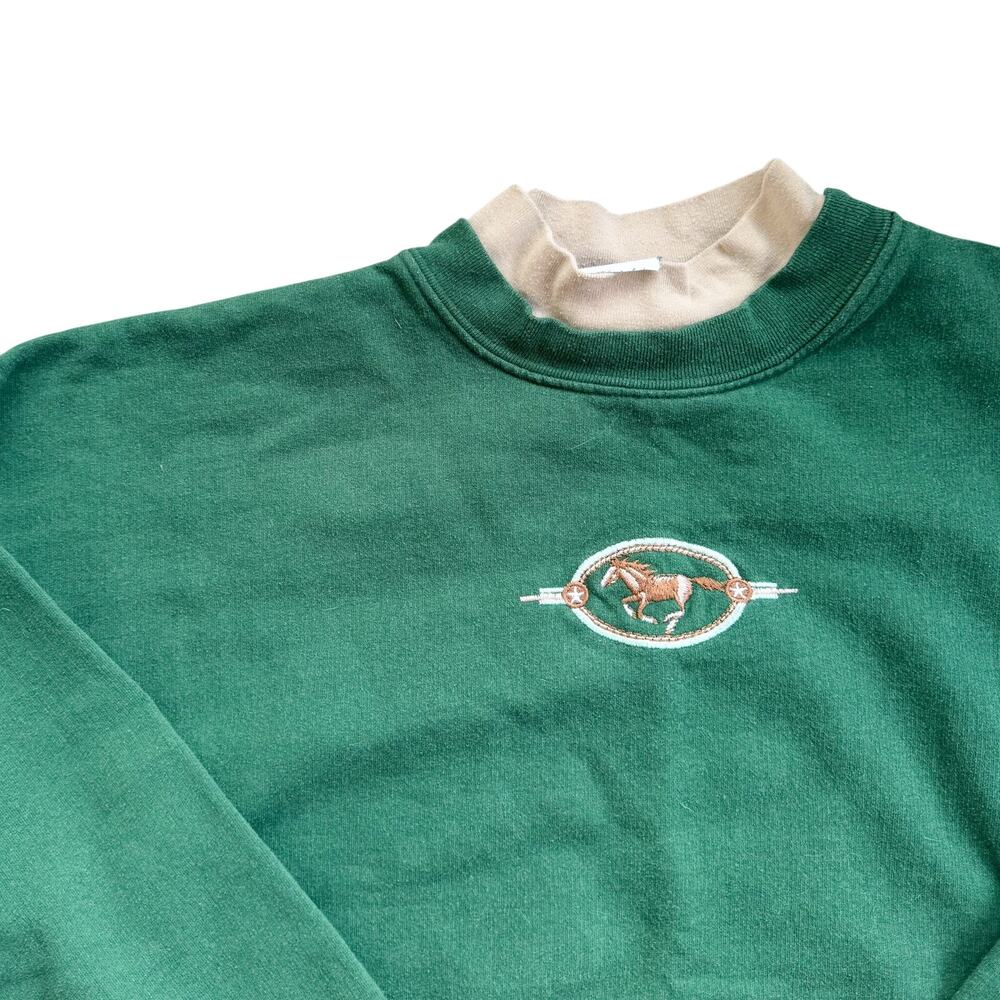 Vtg 1990s South Mountain Green/Beige Embroidered Horse Sweatshirt Crewneck 2XL